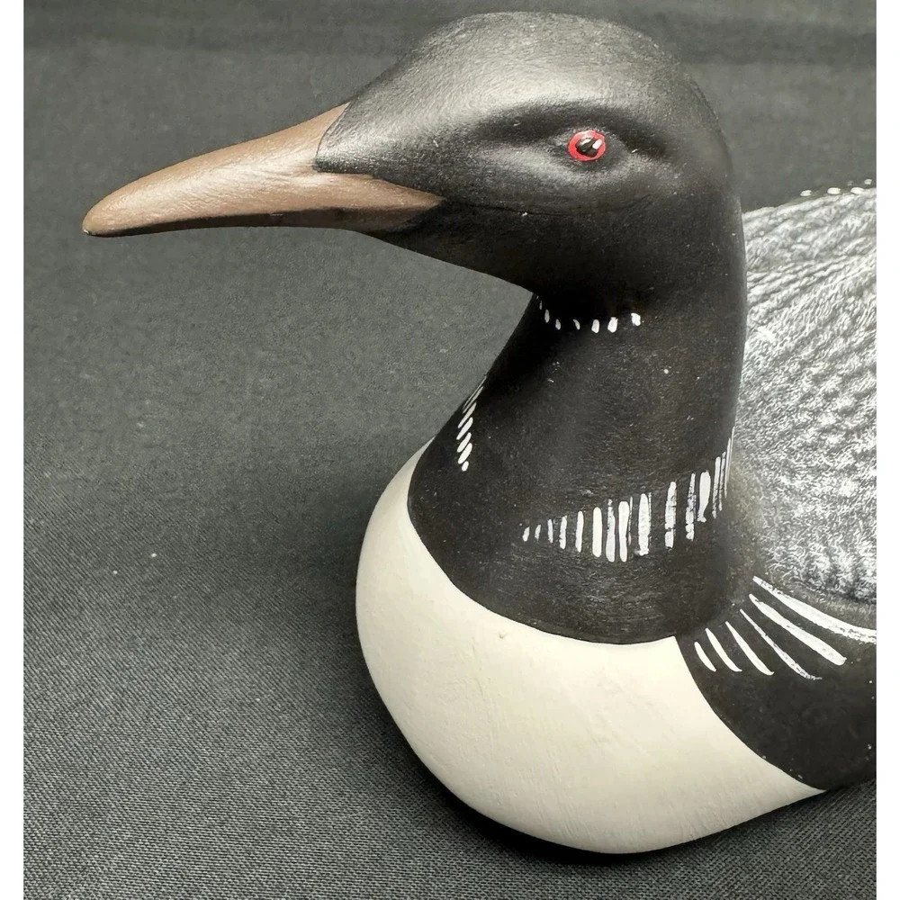 Hand Painted Ceramic Duck Figurine Black & White & Grey 9